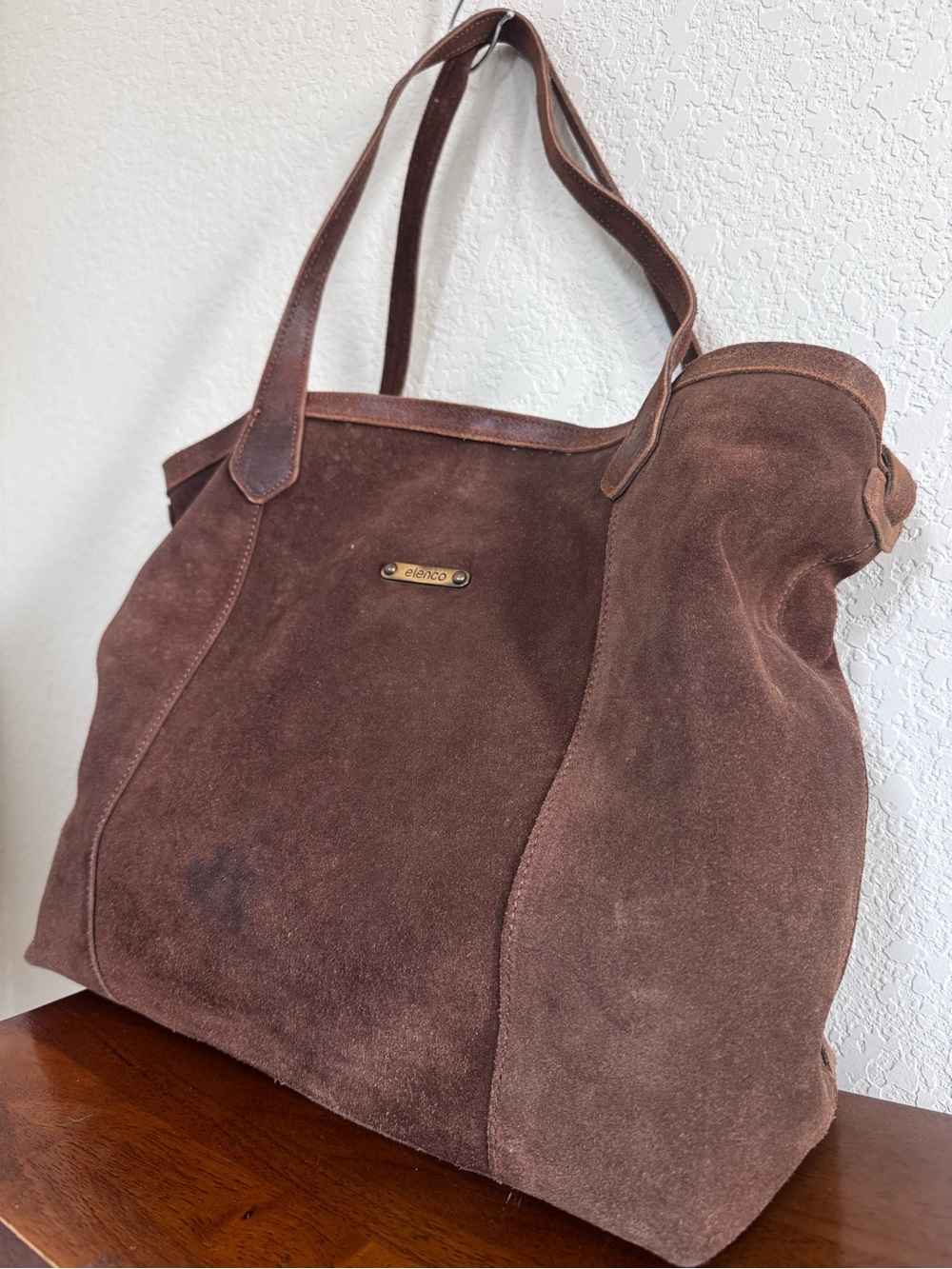 Elenco Brown Suede Leather Oversized Tote Bag Made in Portugal